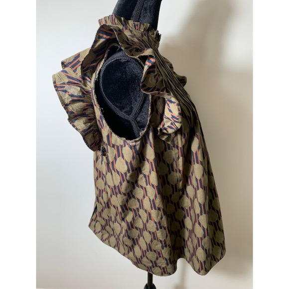 Oliphant Geometric Ruffle Sleeve Blouse - Brown and Purple - Picture 2 of 6